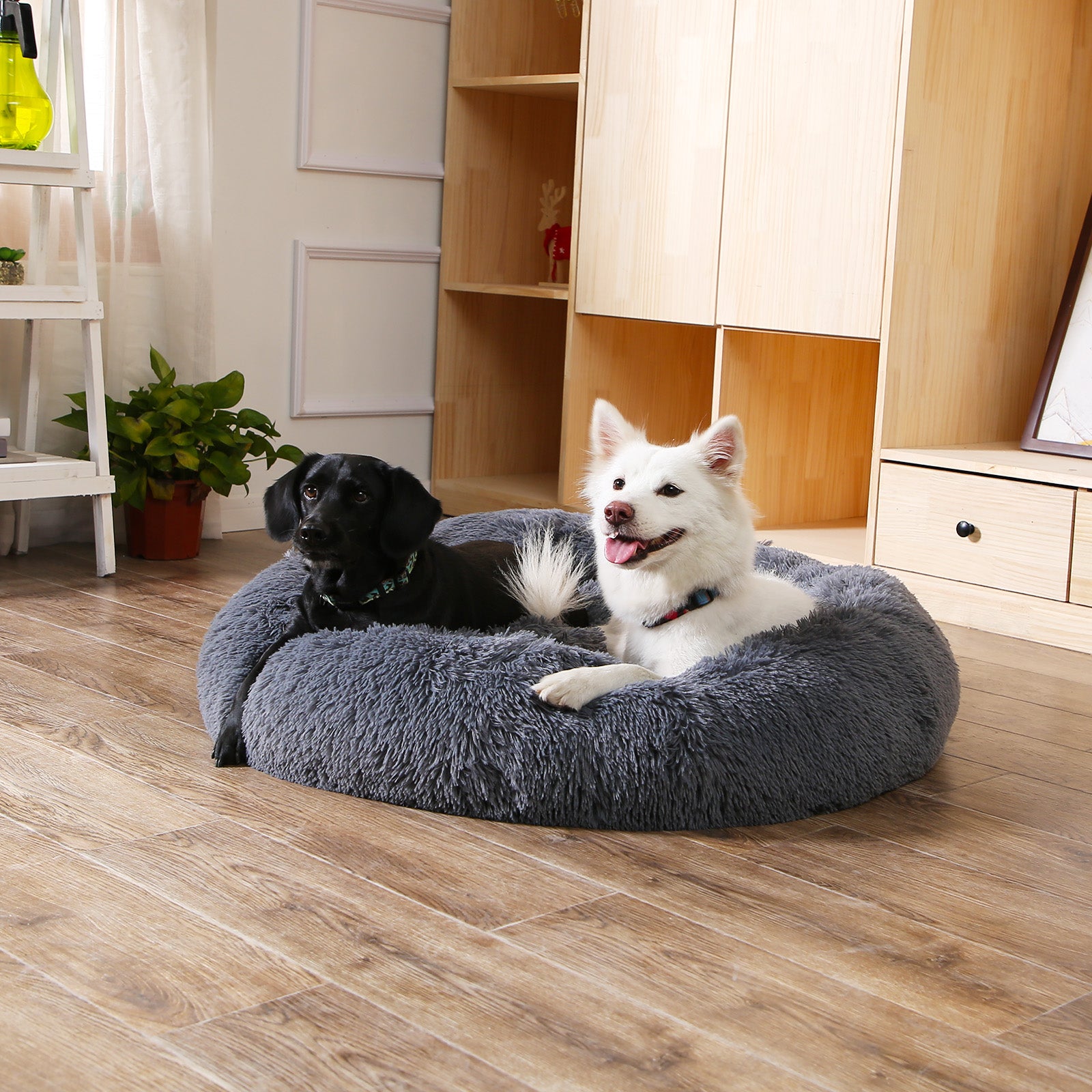 Donut Hundebett & Katzenbett – Beruhigendes Langplüsch-Kuschelbett in S–XL