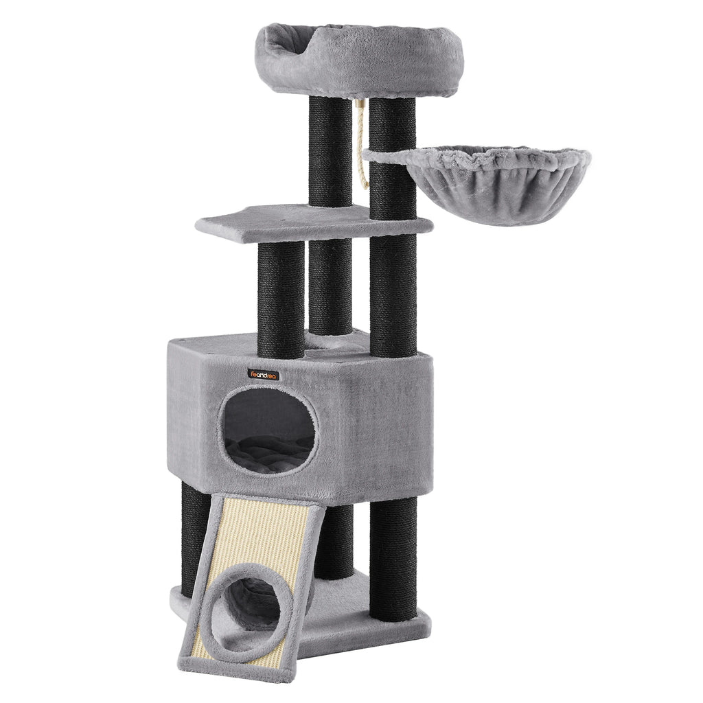 FEANDREA Kratzbaum 141 cm – Stabiler Katzenkratzbaum mit extra dicker Kratzsäule & Kippschutz