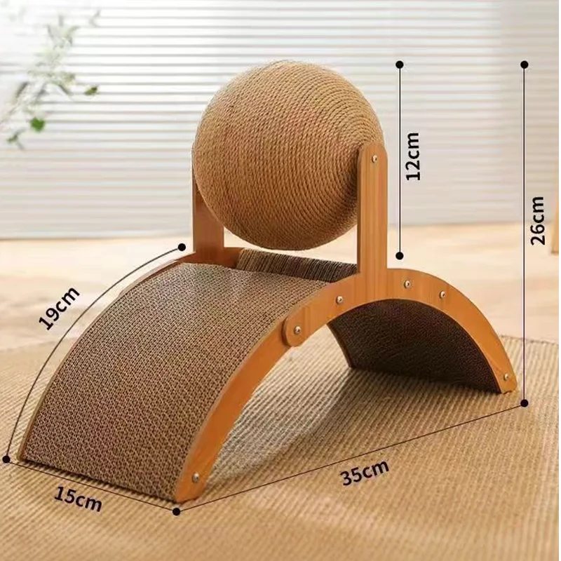 2-in-1 Katzen Kratzball aus Holz – Natürliches Sisal Kratzspielzeug mit Spielball