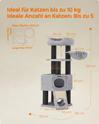 FEANDREA Kratzbaum 141 cm – Stabiler Katzenkratzbaum mit extra dicker Kratzsäule & Kippschutz