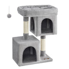 FEANDREA Kratzbaum kompakt – Katzenbaum mit 2 Höhlen, großer Plattform & Sisalstämmen (74 cm)