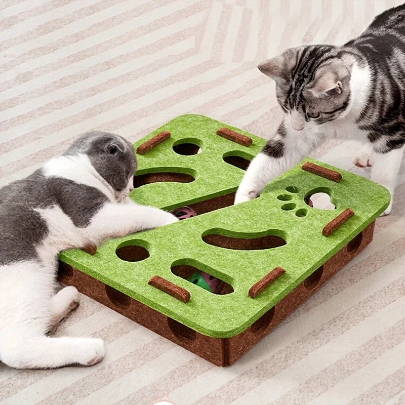 Interaktives Katzen Puzzle Spielzeug aus Filz – Beschäftigungsbox mit Tunnel & Glöckchen