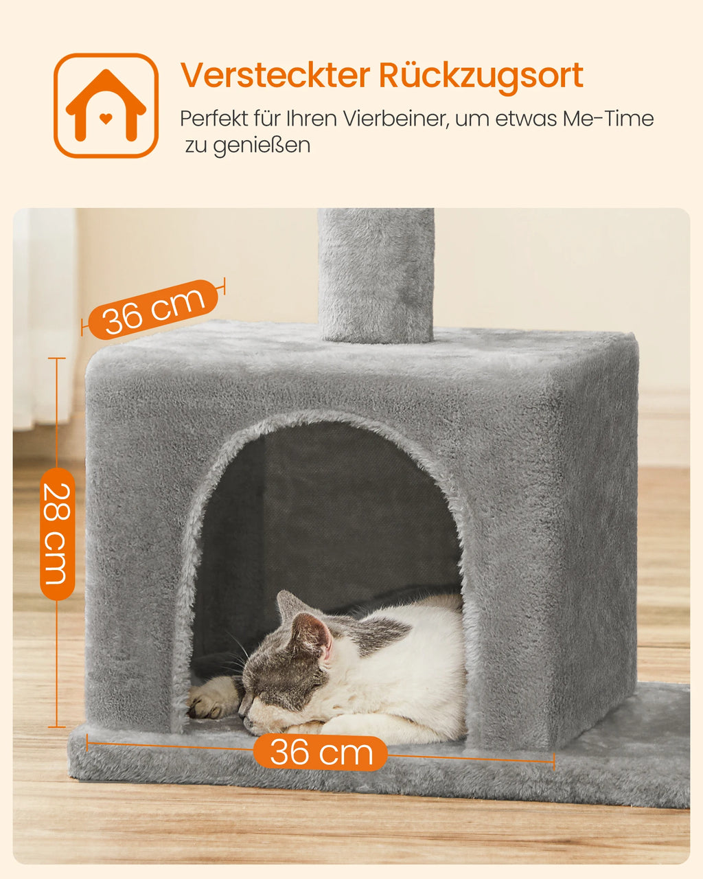 FEANDREA Kratzbaum mit großer Liegefläche & 2 Höhlen – Stabiler Katzenbaum für große & mehrere Katzen (84 cm)