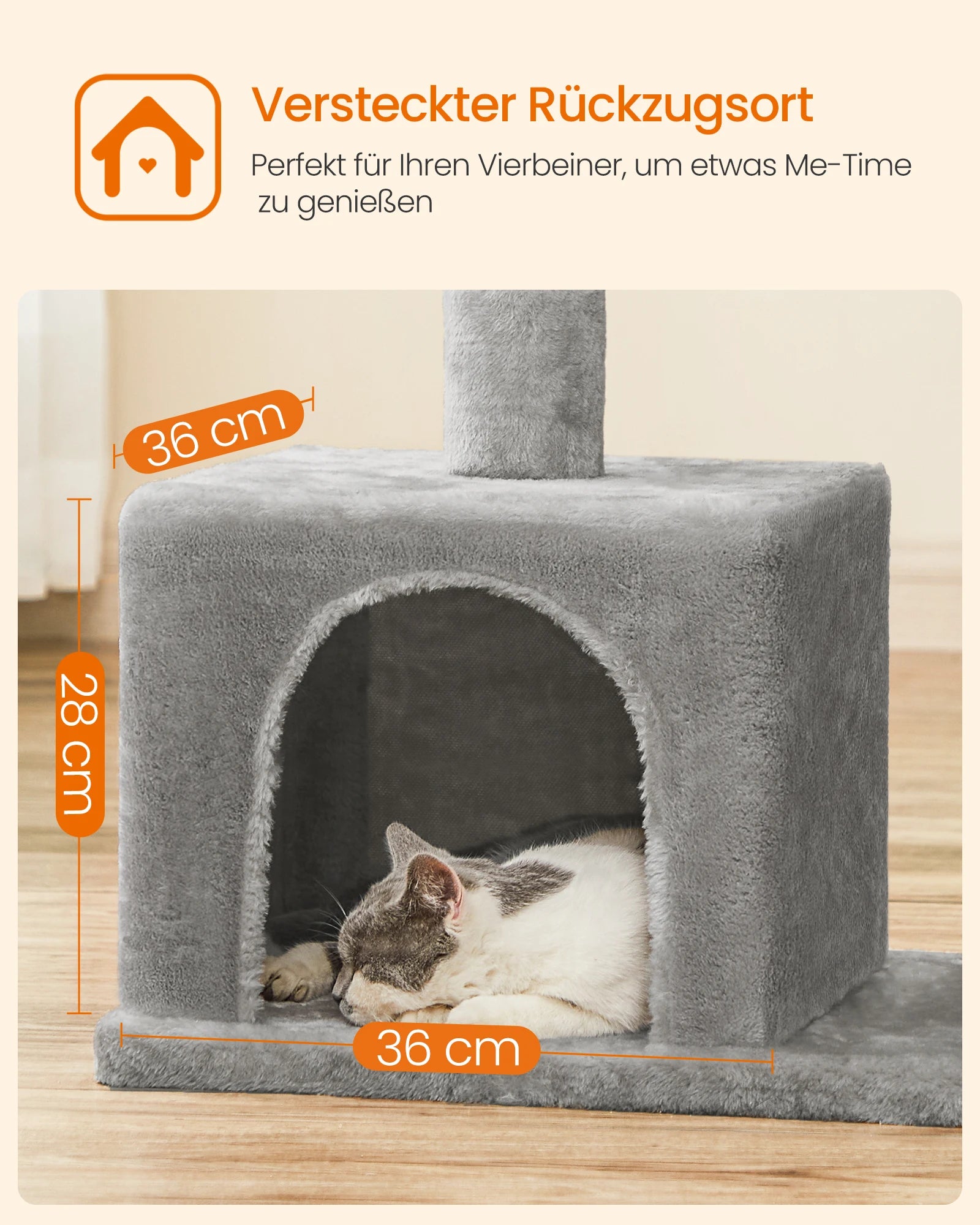 FEANDREA Kratzbaum mit großer Liegefläche & 2 Höhlen – Stabiler Katzenbaum für große & mehrere Katzen (84 cm)