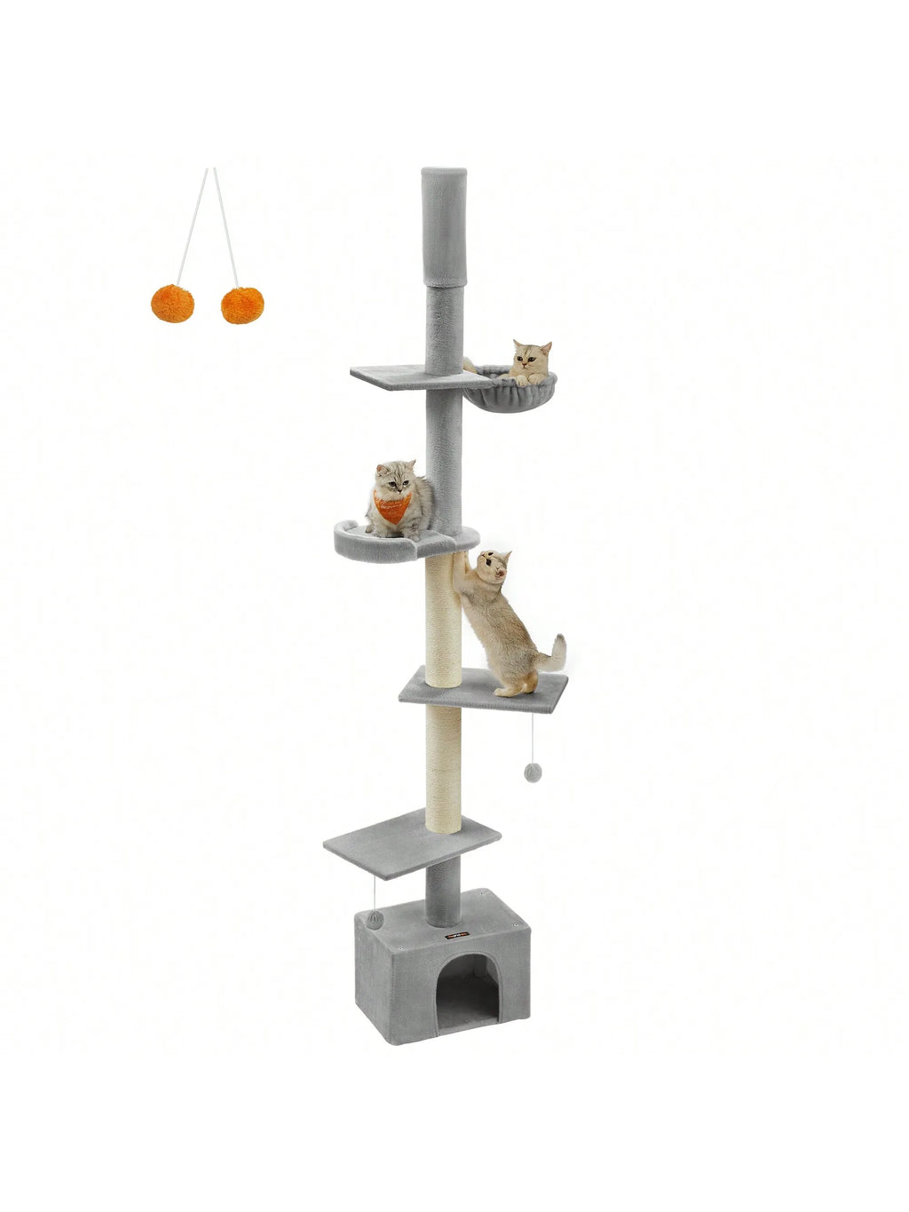 FEANDREA Deckenhoher Kratzbaum 231–291 cm – Höhenverstellbarer Katzenbaum mit Sisalstämmen
