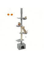 FEANDREA Deckenhoher Kratzbaum 231–291 cm – Höhenverstellbarer Katzenbaum mit Sisalstämmen