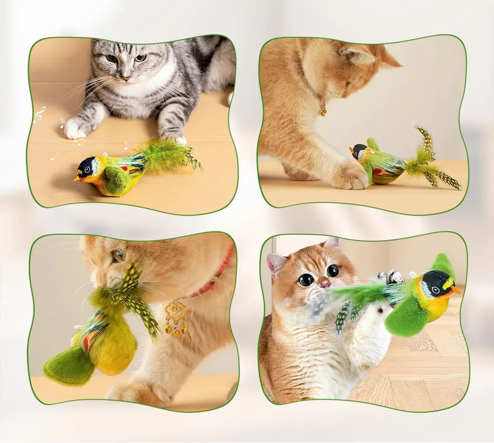 Interaktives Vogel Katzenspielzeug mit Sound – Plüschspielzeug mit realistischem Vogelgesang