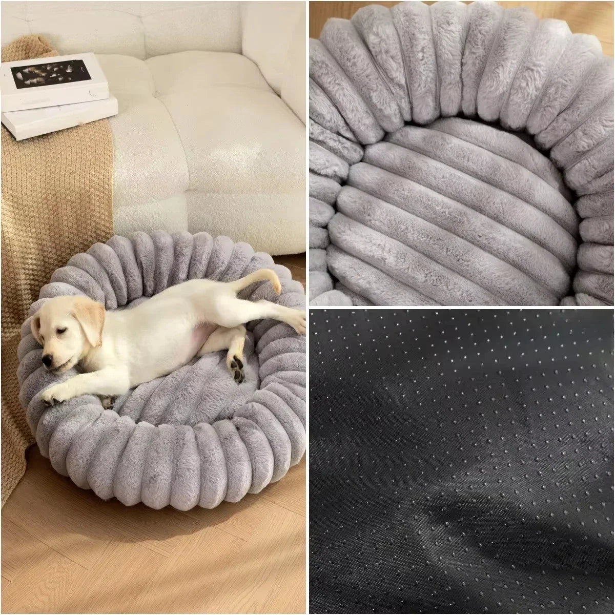 Rundes Kuschelbett für Hunde & Katzen – Extra weiches Plüsch Haustierbett für den Winter