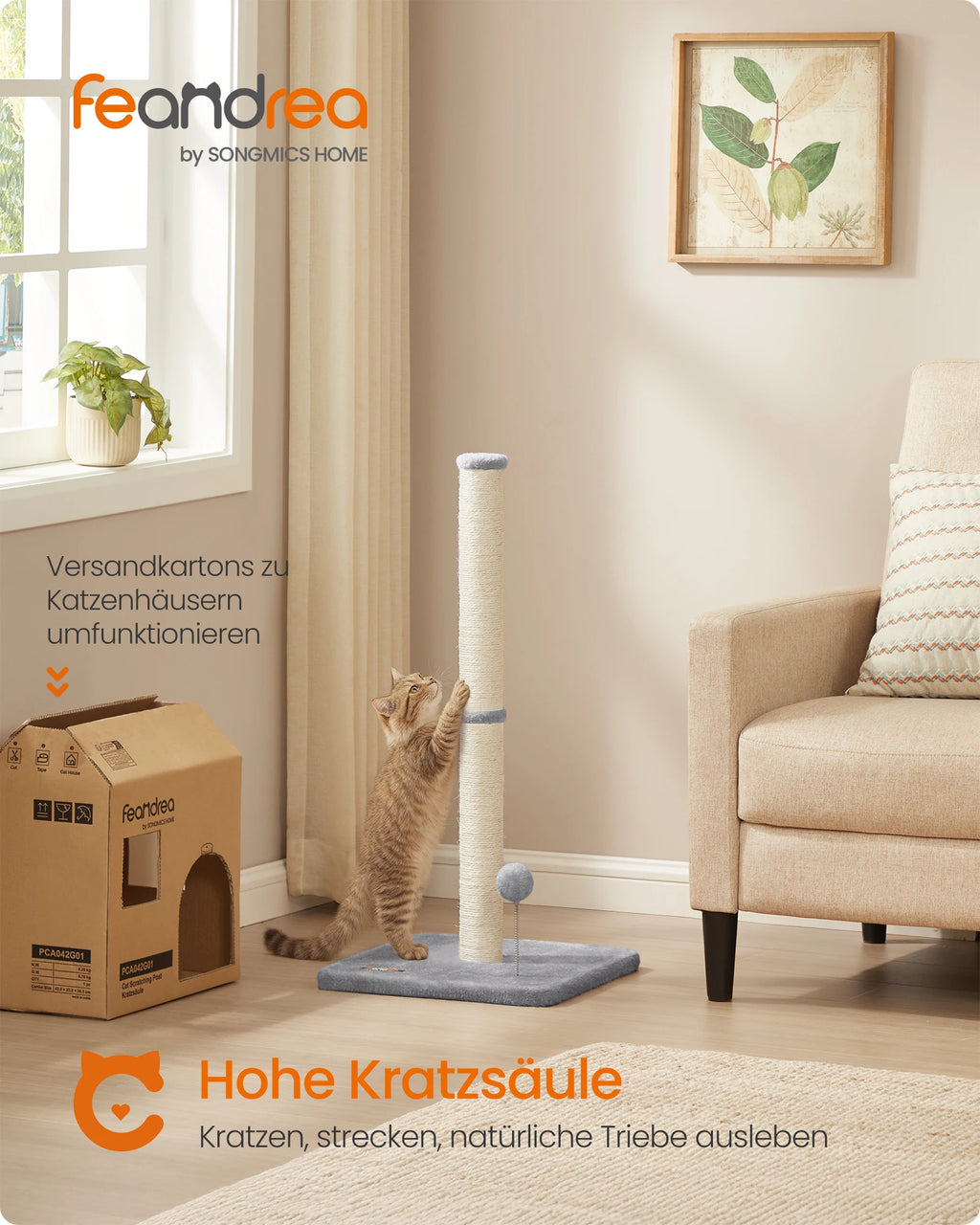 FEANDREA Kratzsäule 85 cm – Extra dicke Sisal-Kratzsäule für Katzen