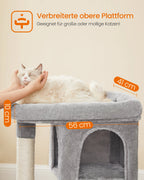 FEANDREA Kratzbaum mit großer Liegefläche & 2 Höhlen – Stabiler Katzenbaum für große & mehrere Katzen (84 cm)