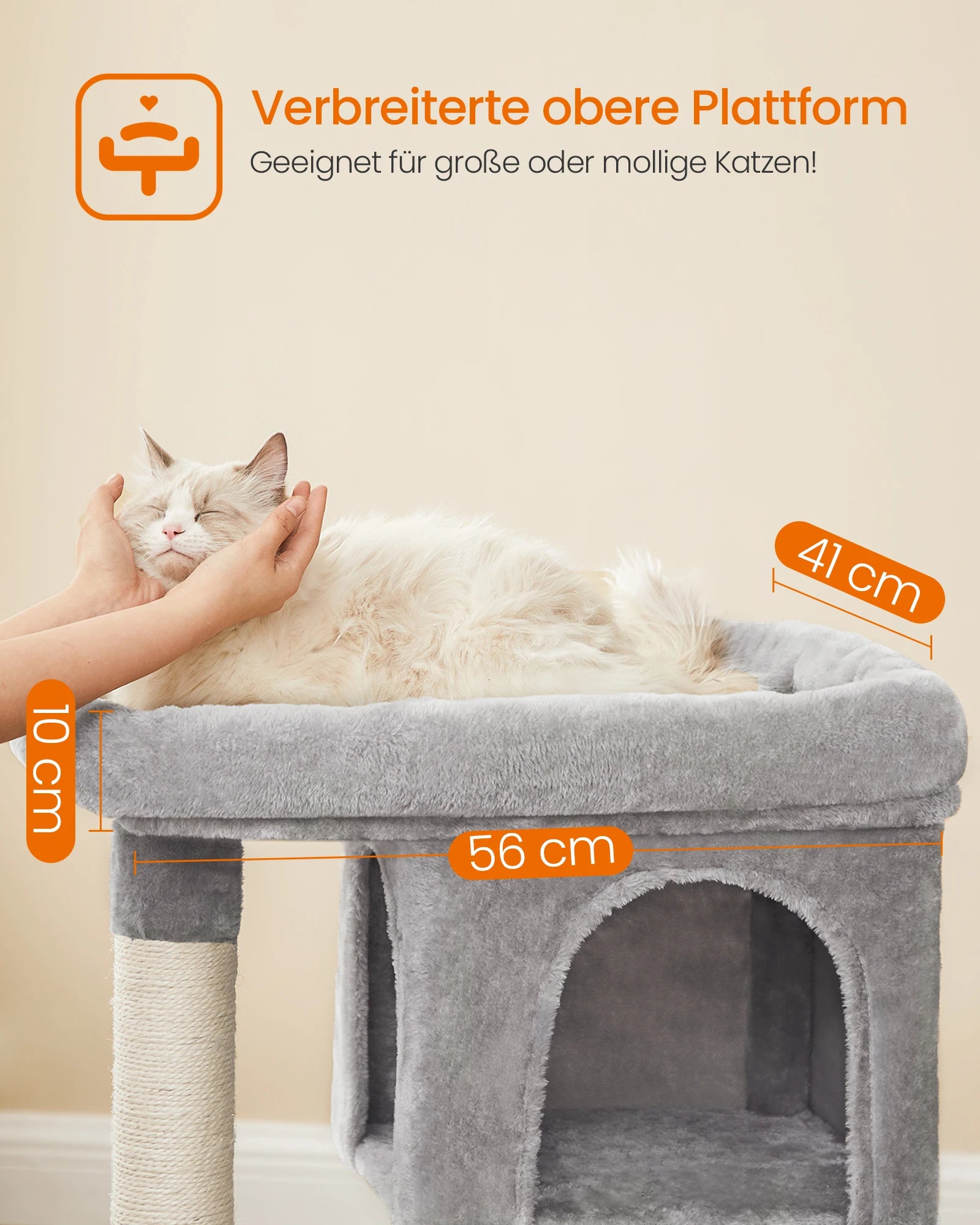 FEANDREA Kratzbaum mit großer Liegefläche & 2 Höhlen – Stabiler Katzenbaum für große & mehrere Katzen (84 cm)