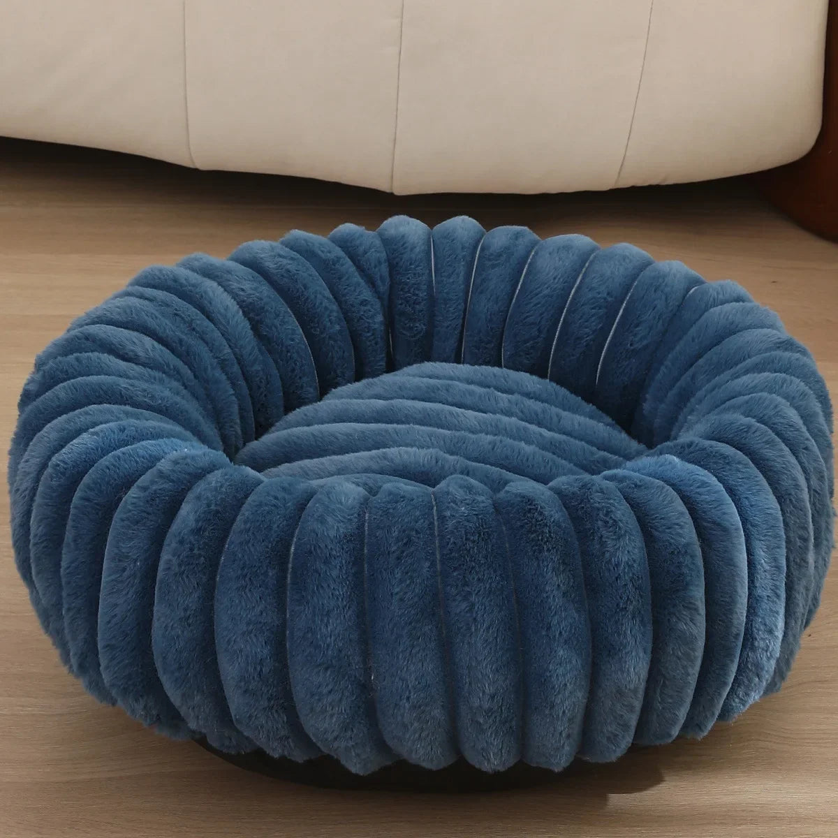 Rundes Kuschelbett für Hunde & Katzen – Extra weiches Plüsch Haustierbett für den Winter