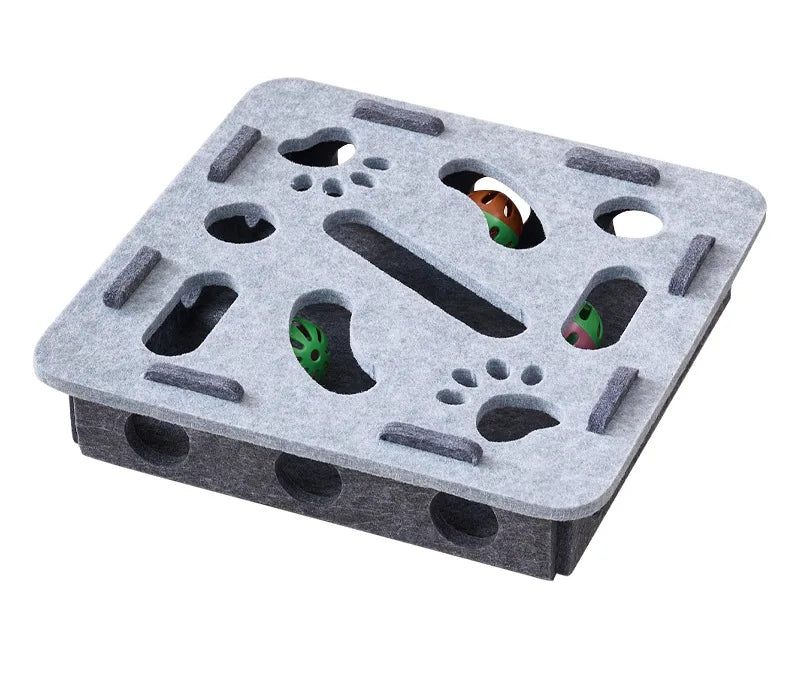 Interaktives Katzen Puzzle Spielzeug aus Filz – Beschäftigungsbox mit Tunnel & Glöckchen