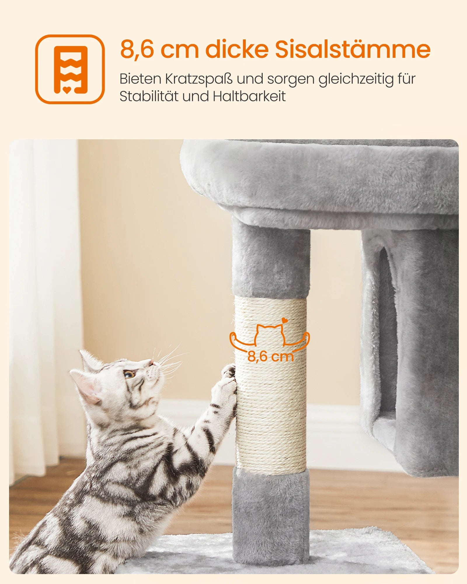 FEANDREA Kratzbaum mit großer Liegefläche & 2 Höhlen – Stabiler Katzenbaum für große & mehrere Katzen (84 cm)