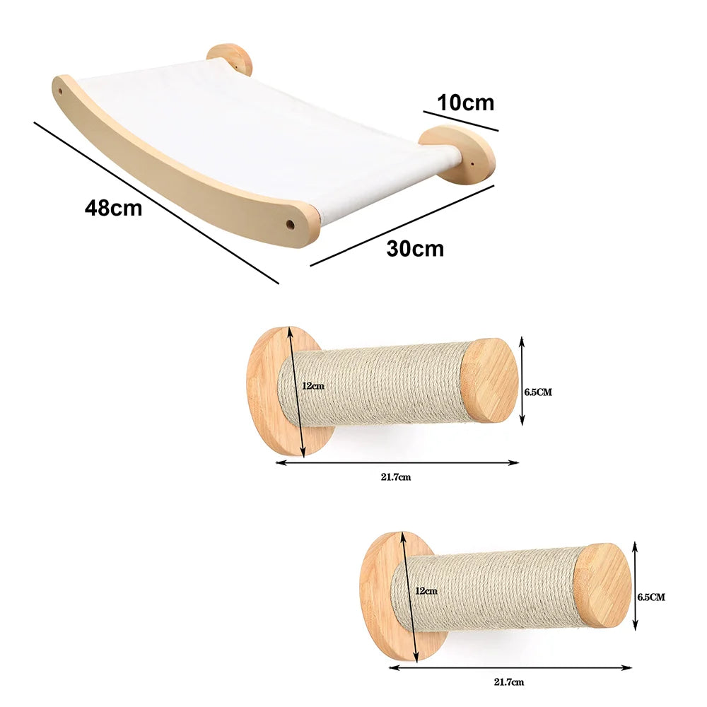 Individuelle Kletterwand Katzen Kletterregale aus Holz – Vertikaler Spielplatz mit Sisal & Hängematte