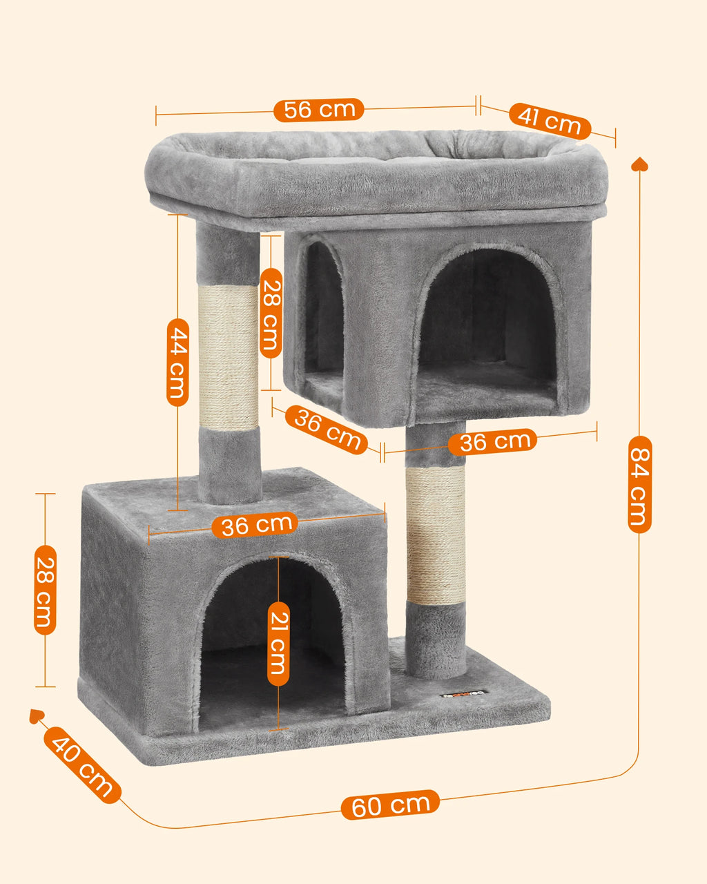FEANDREA Kratzbaum mit großer Liegefläche & 2 Höhlen – Stabiler Katzenbaum für große & mehrere Katzen (84 cm)