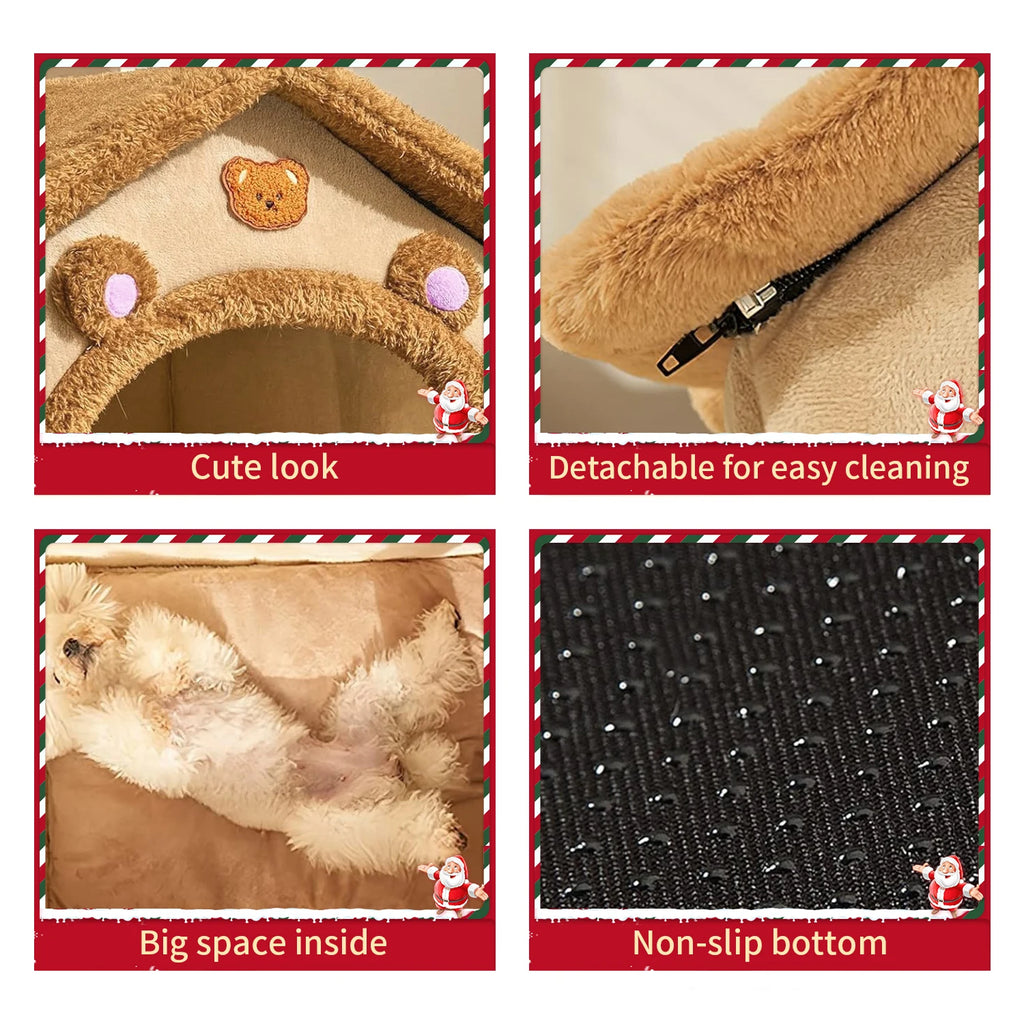 Gemütliches Haustierhaus für Katzen & Hunde – Warmes Kuschelbett mit abnehmbarem Kissen