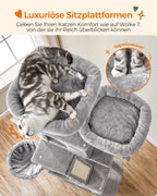 FEANDREA XXL Kratzbaum 206 cm – Großer Katzenbaum mit 13 Kratzsäulen, Höhlen & Hängematte