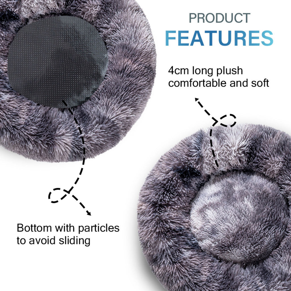 Donut Hundebett & Katzenbett – Beruhigendes Langplüsch-Kuschelbett in S–XL